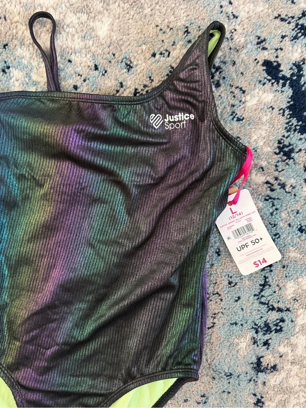 Justice Girls' Iridescent One-Shoulder Swim Suit - L 12/14